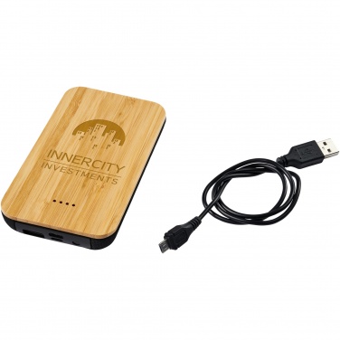 Logotrade werbemittel das Foto: Future 6.000 mAh kabellose Powerbank mit Ladefunktion aus Bambus/Stoff