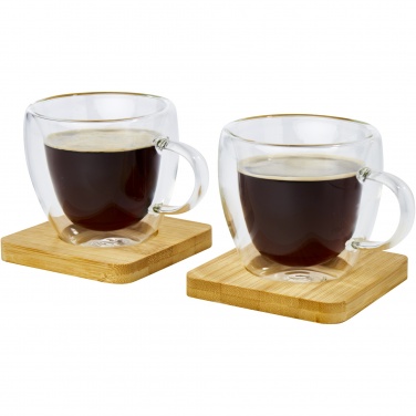 Logotrade werbemittel das Foto: Manti 2-teiliger 100 ml doppelwandiger Glasbecher mit Bambusuntersetzer 