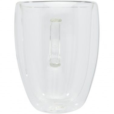 Logotrade Geschäftsgeschenke das Foto: Manti 2-teiliger 350 ml doppelwandiger Glasbecher mit Bambusuntersetzer 