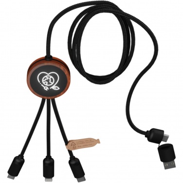 Logotrade Firmengeschenke das Foto: SCX.design C37 5-in-1 rPET Ladekabel in rundem Bambusgehäuse mit Leuchtlogo