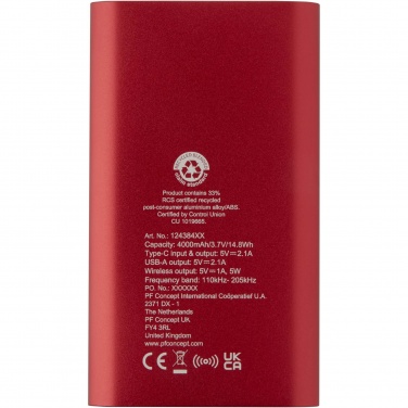Logotrade Firmengeschenke das Foto: Juice 4000 mAh Typ-C kabellose Powerbank aus recyceltem Aluminium 