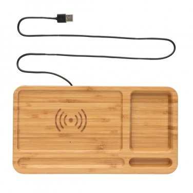Logotrade Geschäftsgeschenke das Foto: Bambus Schreibtisch-Organizer mit 5W Wireless Charger