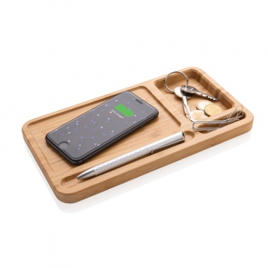 Logotrade Werbegeschenke das Foto: Bambus Schreibtisch-Organizer mit 5W Wireless Charger