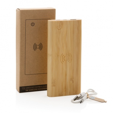 Logotrade Geschäftsgeschenke das Foto: 8.000mAh Bambus-Wireless-Powerbank