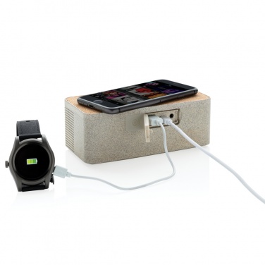Logotrade Werbegeschenke das Foto: Weizenstroh Wireless Charging Lautsprecher