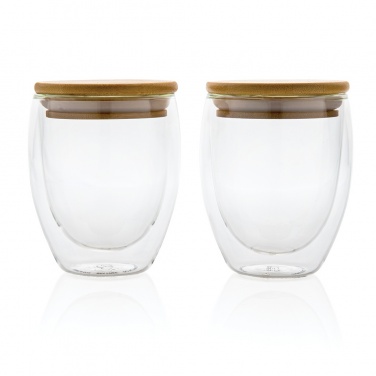 Logotrade Geschäftsgeschenke das Foto: 2-tlg Set Borosilikatgläser mit Bambusdeckel 250ml