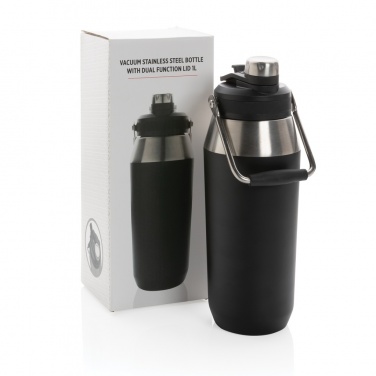 Logotrade Logogeschenke das Foto: 1L Vakuum StainlessSteel Flasche mit Dual-Deckel-Funktion
