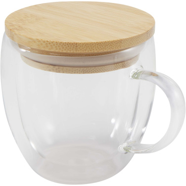 Logotrade Firmengeschenke das Foto: Lenora 250 ml Glasbecher mit Bambusdeckel