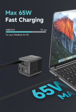 Logotrade Firmengeschenke das Foto: Urban Vitamin Mendocino 65W GaN-Charger mit einziehb. Kabel