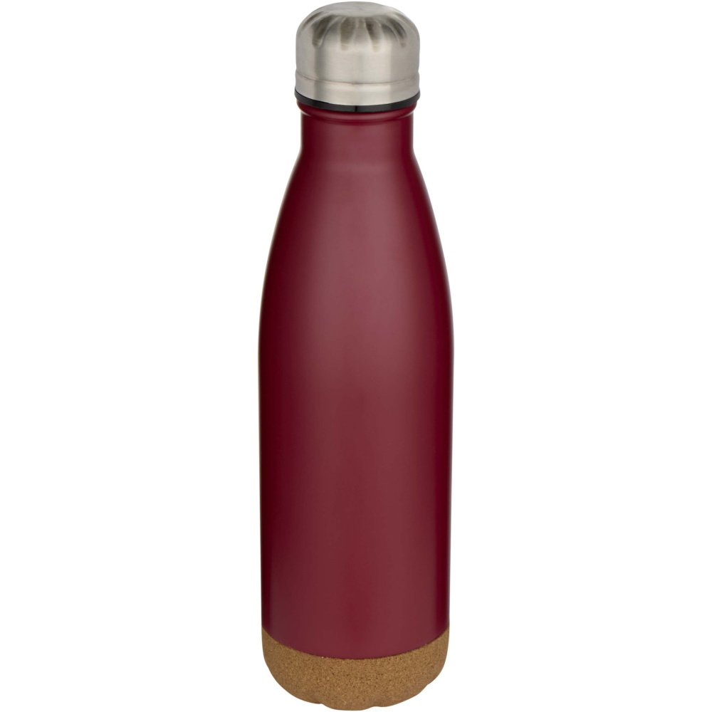 Logotrade Werbegeschenke das Foto: Cove 500 ml doppelwandige, vakuumisolierte Trinkflasche aus Edelstahl mit Korkdetails