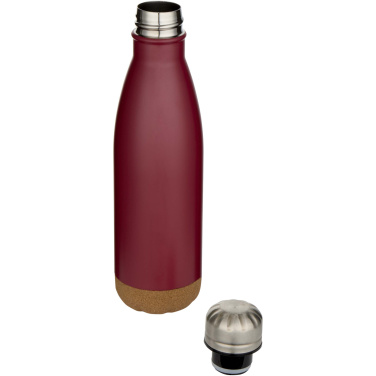 Logotrade Logogeschenke das Foto: Cove 500 ml doppelwandige, vakuumisolierte Trinkflasche aus Edelstahl mit Korkdetails