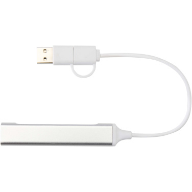 Logotrade werbemittel das Foto: Alkaid 4 Port Hub aus recyceltem Aluminium mit USB-A- und Typ-C-Anschlüssen und zwei Eingängen