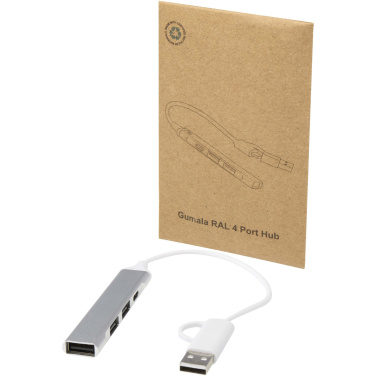 Logotrade Werbegeschenke das Foto: Alkaid 4 Port Hub aus recyceltem Aluminium mit USB-A- und Typ-C-Anschlüssen und zwei Eingängen