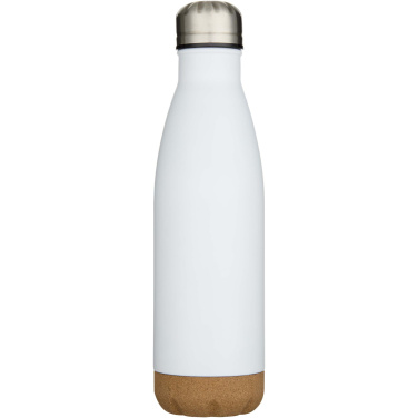 Logotrade Werbeartikel das Foto: Cove 500 ml doppelwandige, vakuumisolierte Trinkflasche aus Edelstahl mit Korkdetails