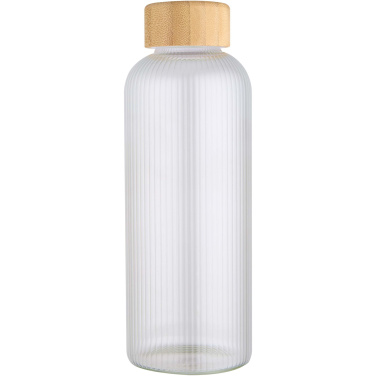Logotrade Geschäftsgeschenke das Foto: Mirage 650 ml einwandige Trinkflasche aus Borosilikatglas mit Bambusdeckel