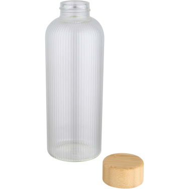 Logotrade Firmengeschenke das Foto: Mirage 650 ml einwandige Trinkflasche aus Borosilikatglas mit Bambusdeckel