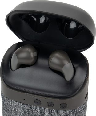 Logotrade Werbegeschenke das Foto: Bluetooth-Lautsprecher HF01 mit integrierten Ohrhörern 2 in 1