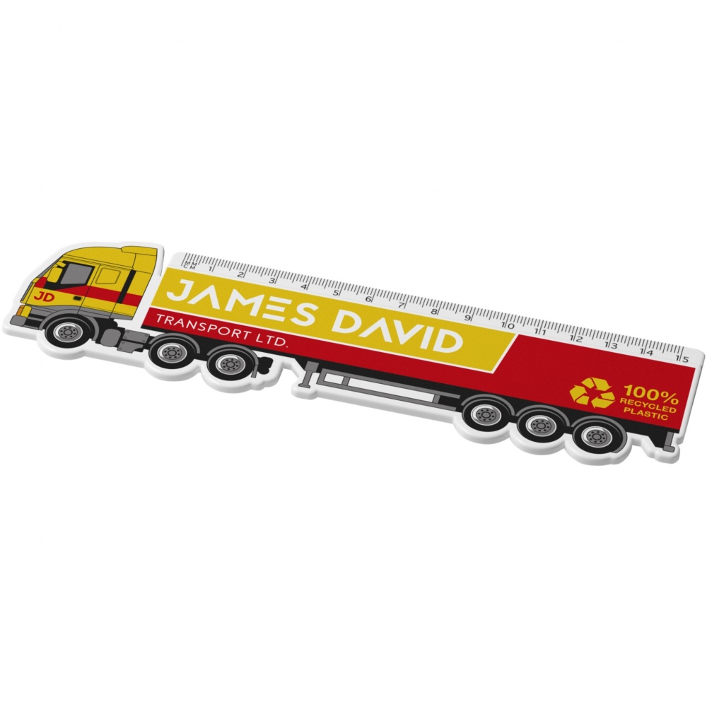 Logo trade promotional giveaway photo of: Tait 15 cm lorry-shaped recycled plastic ruler