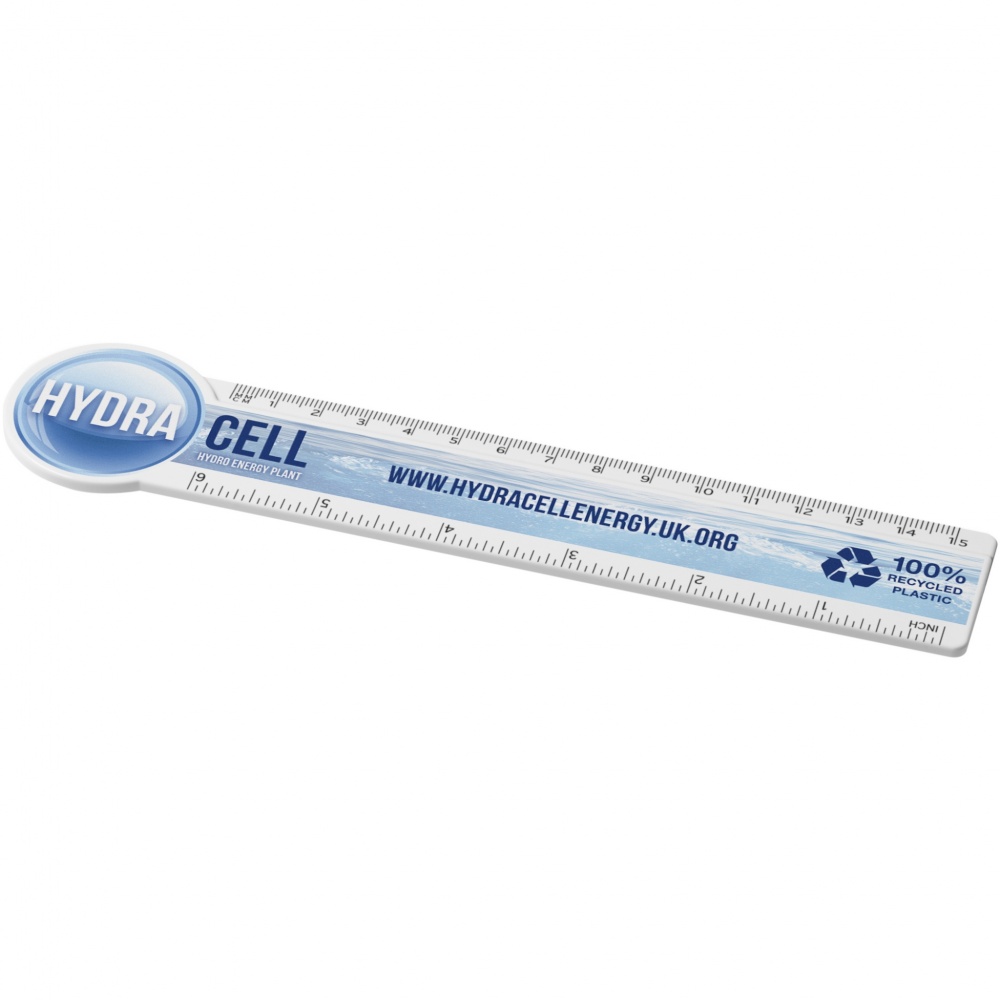 Logo trade promotional merchandise photo of: Tait 15 cm circle-shaped recycled plastic ruler 