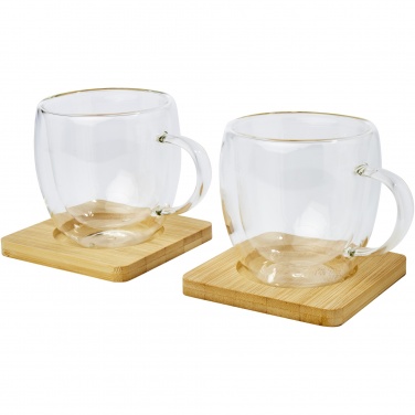 Logo trade corporate gifts picture of: Manti 2-piece 250 ml double-wall glass cup with bamboo coaster 