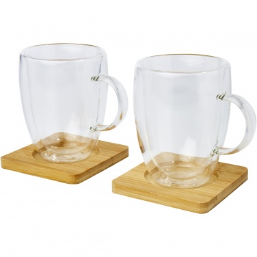 Logo trade promotional gifts picture of: Manti 2-piece 350 ml double-wall glass cup with bamboo coaster 