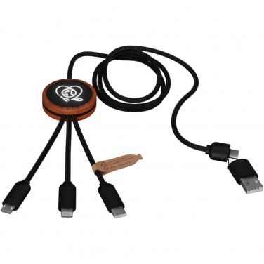 Logo trade corporate gifts picture of: SCX.design C37 5-in-1 rPET light-up logo charging cable with round wooden casing