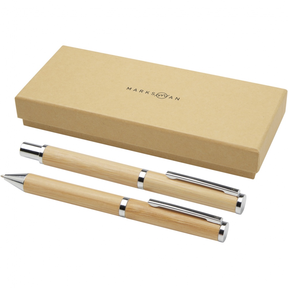 Logotrade corporate gifts photo of: Apolys bamboo ballpoint and rollerball pen gift set 