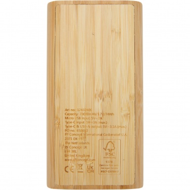 Logo trade corporate gifts image of: Tulda 20.000 mAh bamboo power bank
