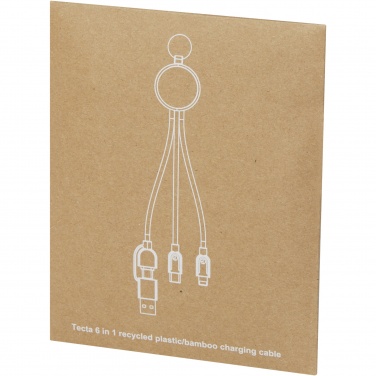Logo trade promotional products image of: Tecta 6-in-1 recycled plastic/bamboo charging cable with keyring