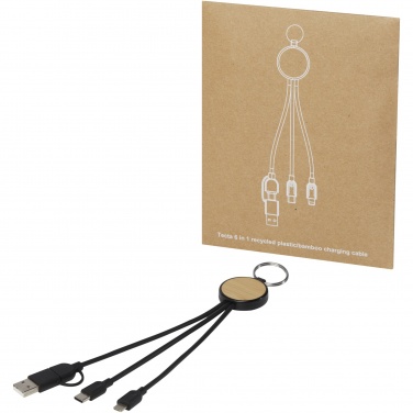 Logo trade advertising product photo of: Tecta 6-in-1 recycled plastic/bamboo charging cable with keyring
