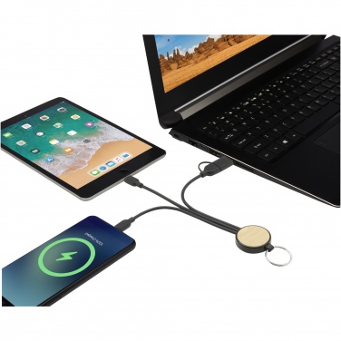 Logo trade business gifts image of: Tecta 6-in-1 recycled plastic/bamboo charging cable with keyring