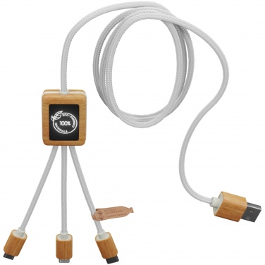Logo trade business gifts image of: SCX.design C39 3-in-1 rPET light-up logo charging cable with squared bamboo casing