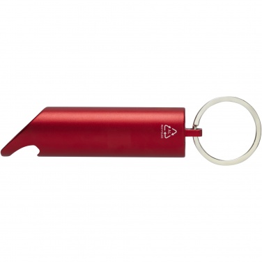 Logo trade promotional items image of: Flare RCS recycled aluminium IPX LED light and bottle opener with keychain