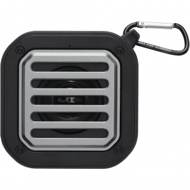 Logotrade promotional giveaway image of: Solo 3W IPX5 RCS recycled plastic solar Bluetooth® speaker with carabiner 