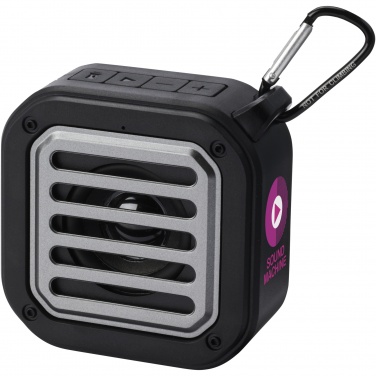 Logotrade advertising products photo of: Solo 3W IPX5 RCS recycled plastic solar Bluetooth® speaker with carabiner 