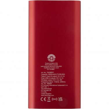 Logo trade promotional giveaway photo of: Juice 8000 mAh Type-C recycled aluminium wireless power bank