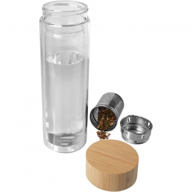 Logo trade promotional giveaways image of: Bailey 400 ml borsilicate glass infuser bottle with bamboo lid