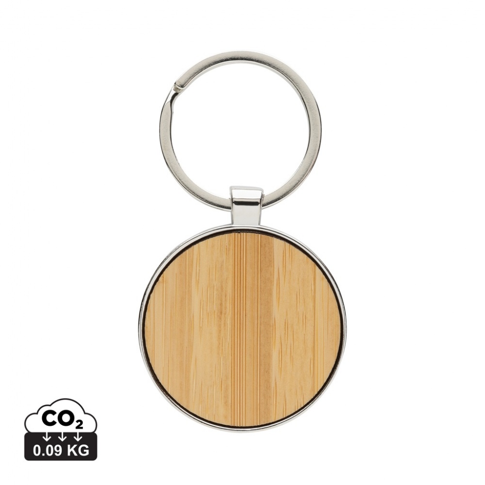 Logo trade promotional giveaways picture of: RCS recycled zinc alloy round keychain with bamboo