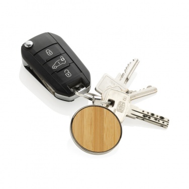 Logo trade promotional merchandise photo of: RCS recycled zinc alloy round keychain with bamboo