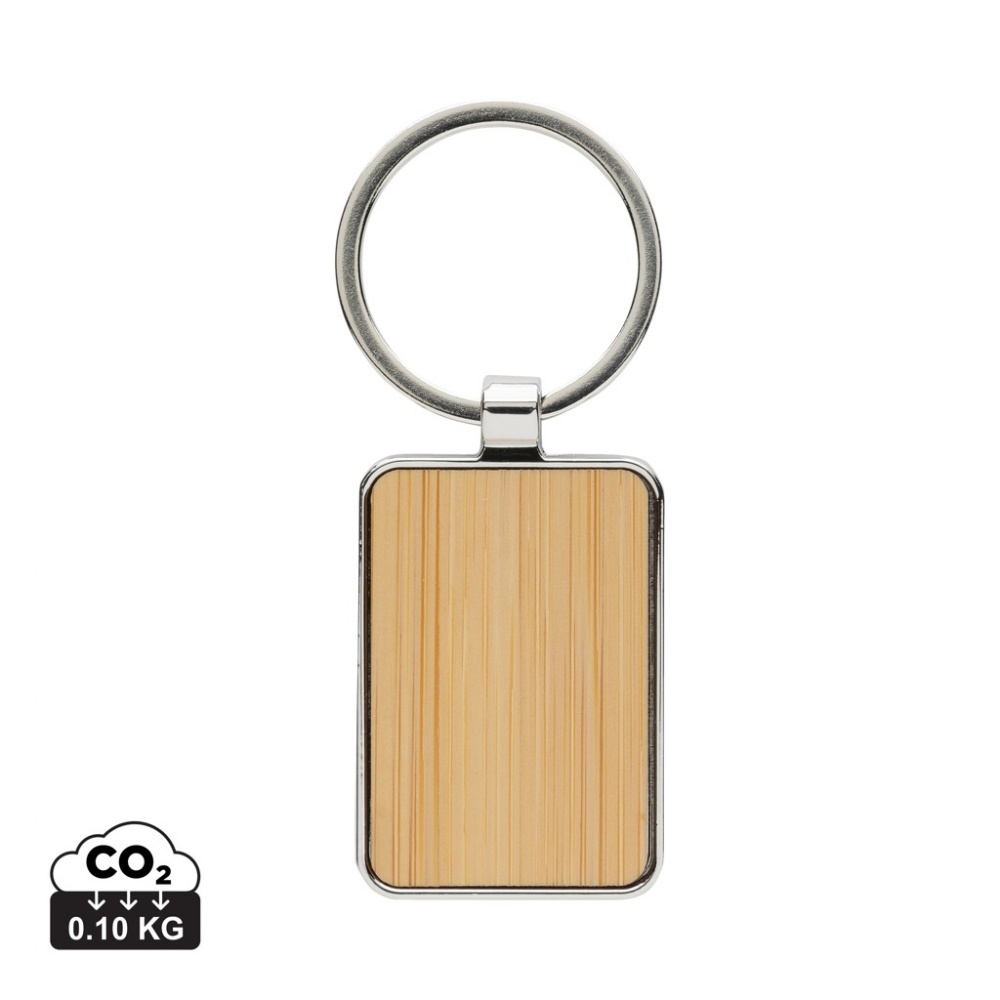 Logo trade promotional item photo of: RCS recycled zinc alloy rectangle keychain with bamboo