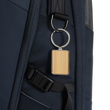 Logo trade promotional merchandise picture of: RCS recycled zinc alloy rectangle keychain with bamboo