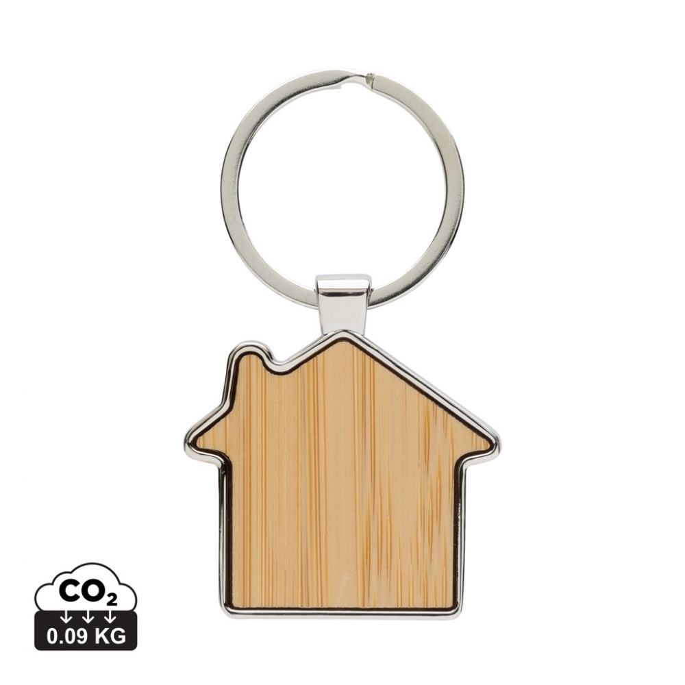 Logotrade promotional product picture of: RCS recycled zinc alloy house keychain with bamboo