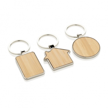 Logo trade promotional giveaways picture of: RCS recycled zinc alloy house keychain with bamboo