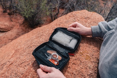 Logotrade promotional item image of: RCS recycled nubuck PU pouch  first aid set