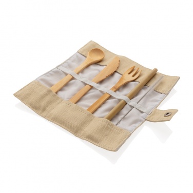 Logo trade promotional giveaways image of: Reusable bamboo travel cutlery set