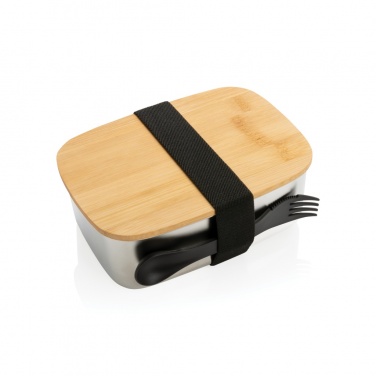 Logotrade advertising products photo of: Stainless steel lunchbox with bamboo lid and spork