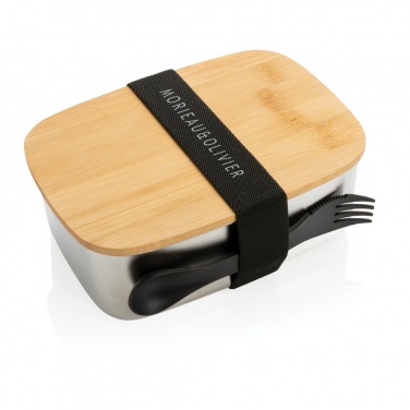Logotrade promotional giveaway image of: Stainless steel lunchbox with bamboo lid and spork