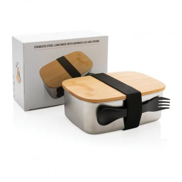 Logotrade promotional item image of: Stainless steel lunchbox with bamboo lid and spork