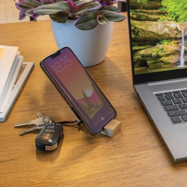 Logo trade promotional products image of: Standkey bamboo keychain phone stand