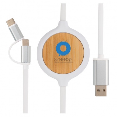 Logo trade advertising products picture of: 3-in-1 cable with 5W bamboo wireless charger